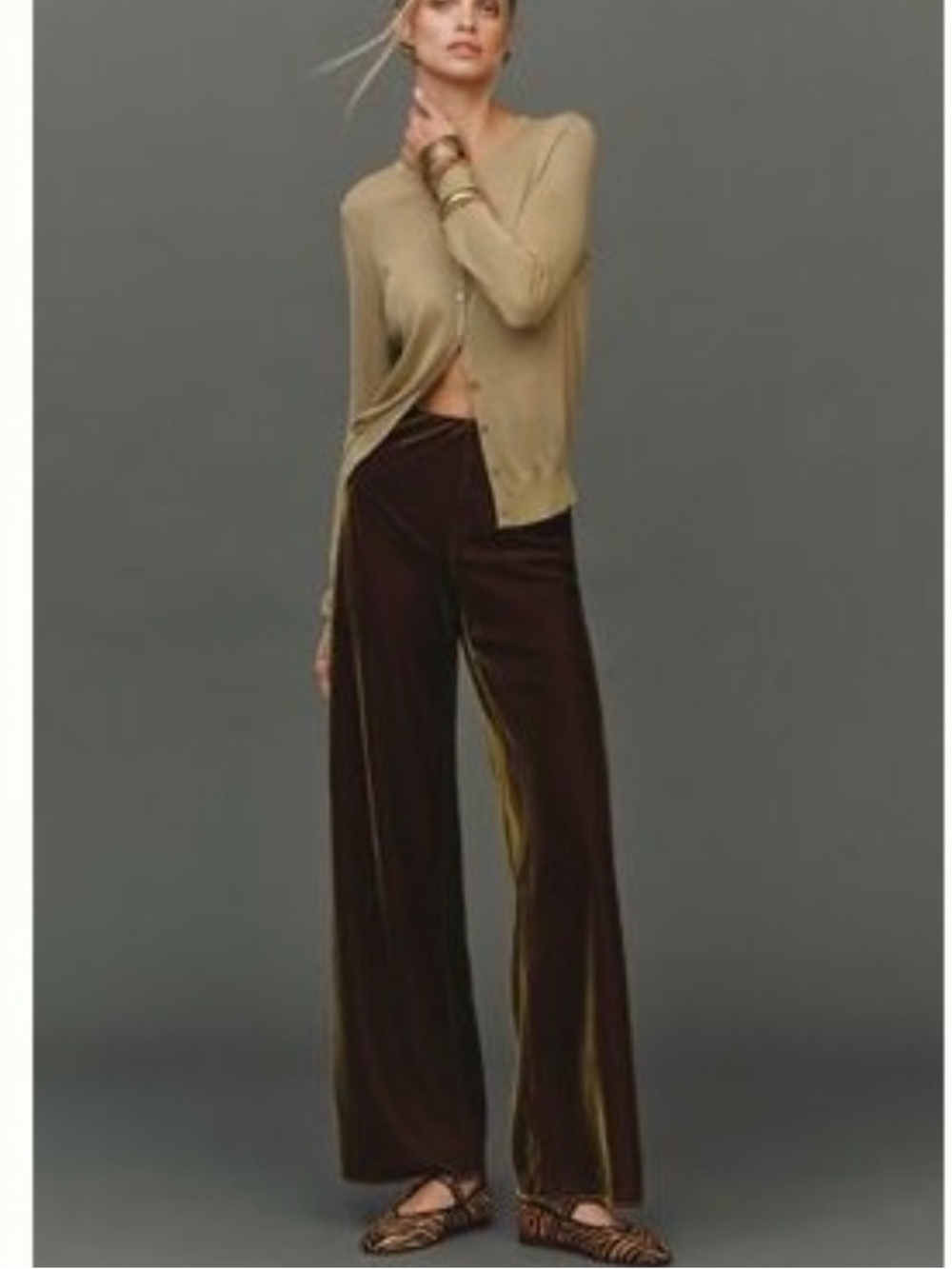 Nwt the tilda Anthropologie Wide-Leg Velvet Pants in moss